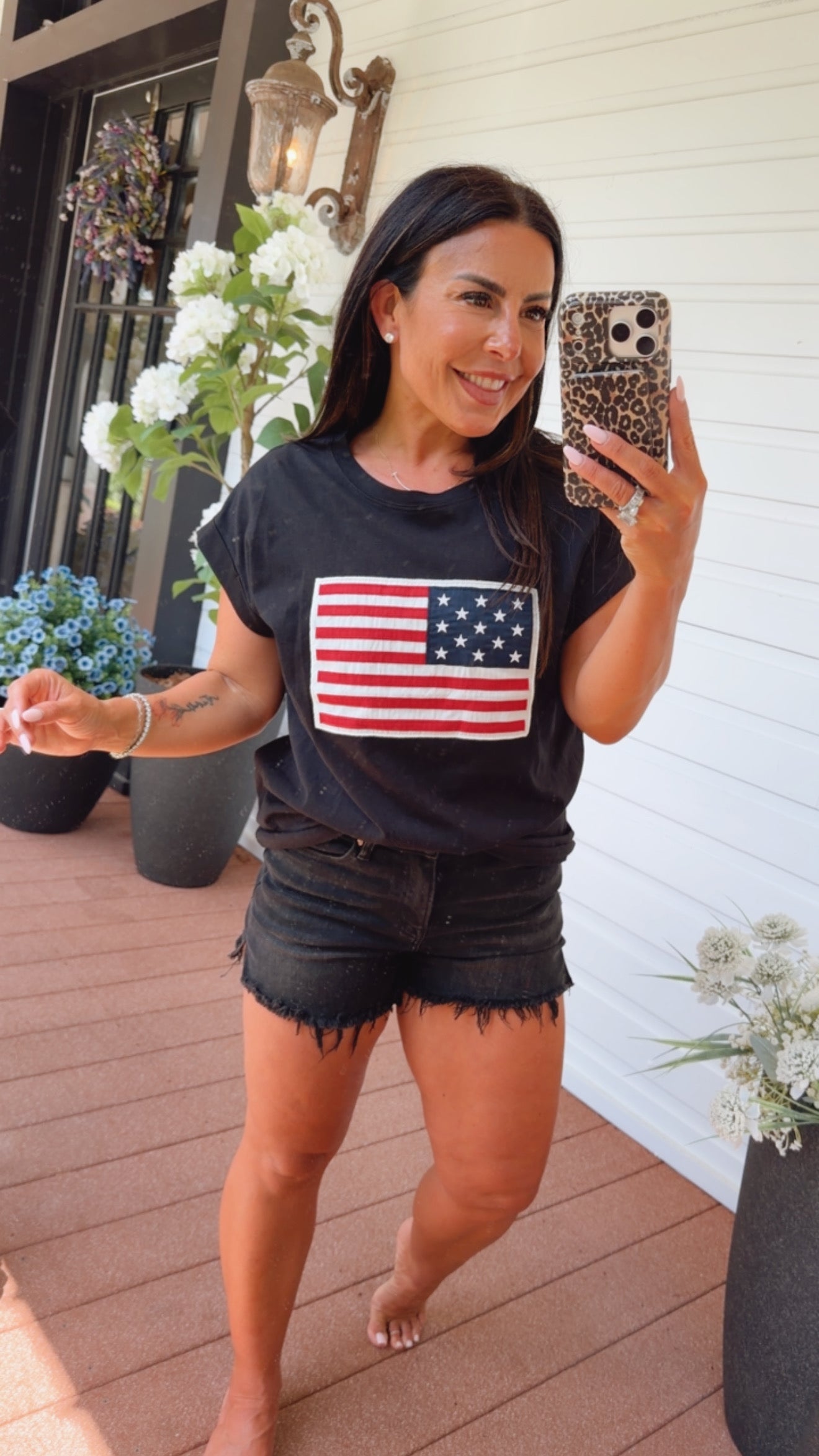 Soft Black American Flag Top