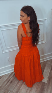 Stitch and CoRed Ruffle Shoulder Midi Dress