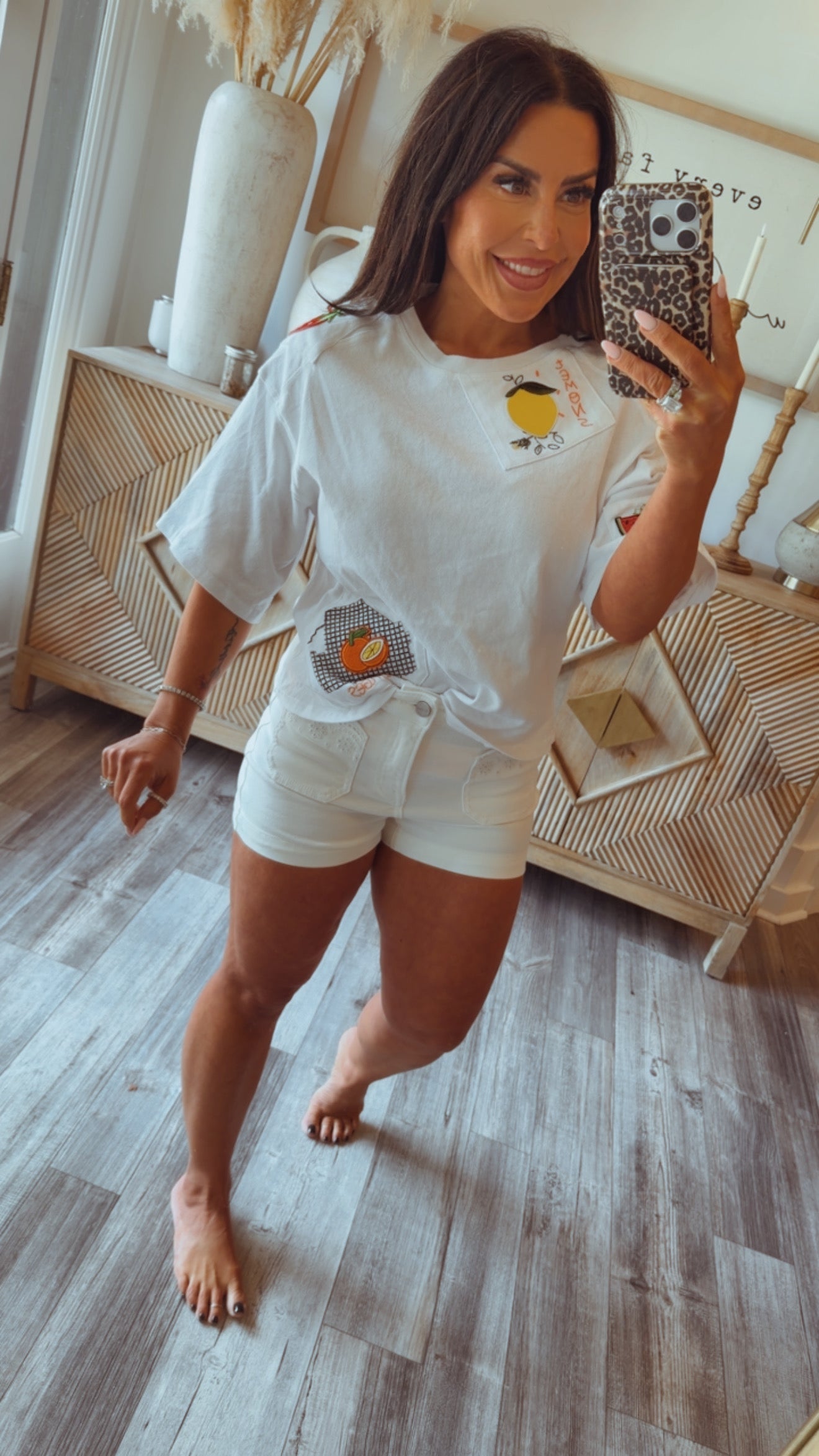 White Cream Eyelet Lace Detail Risen Jean Shorts