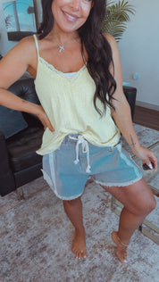 POL  Lemon Lace Trim Tank
