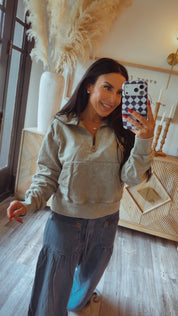 Stitch and CO Washed Olive Luxe Quarter Zip Pullover