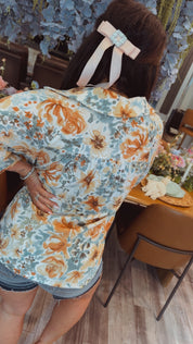 Teal and Orange Floral Top