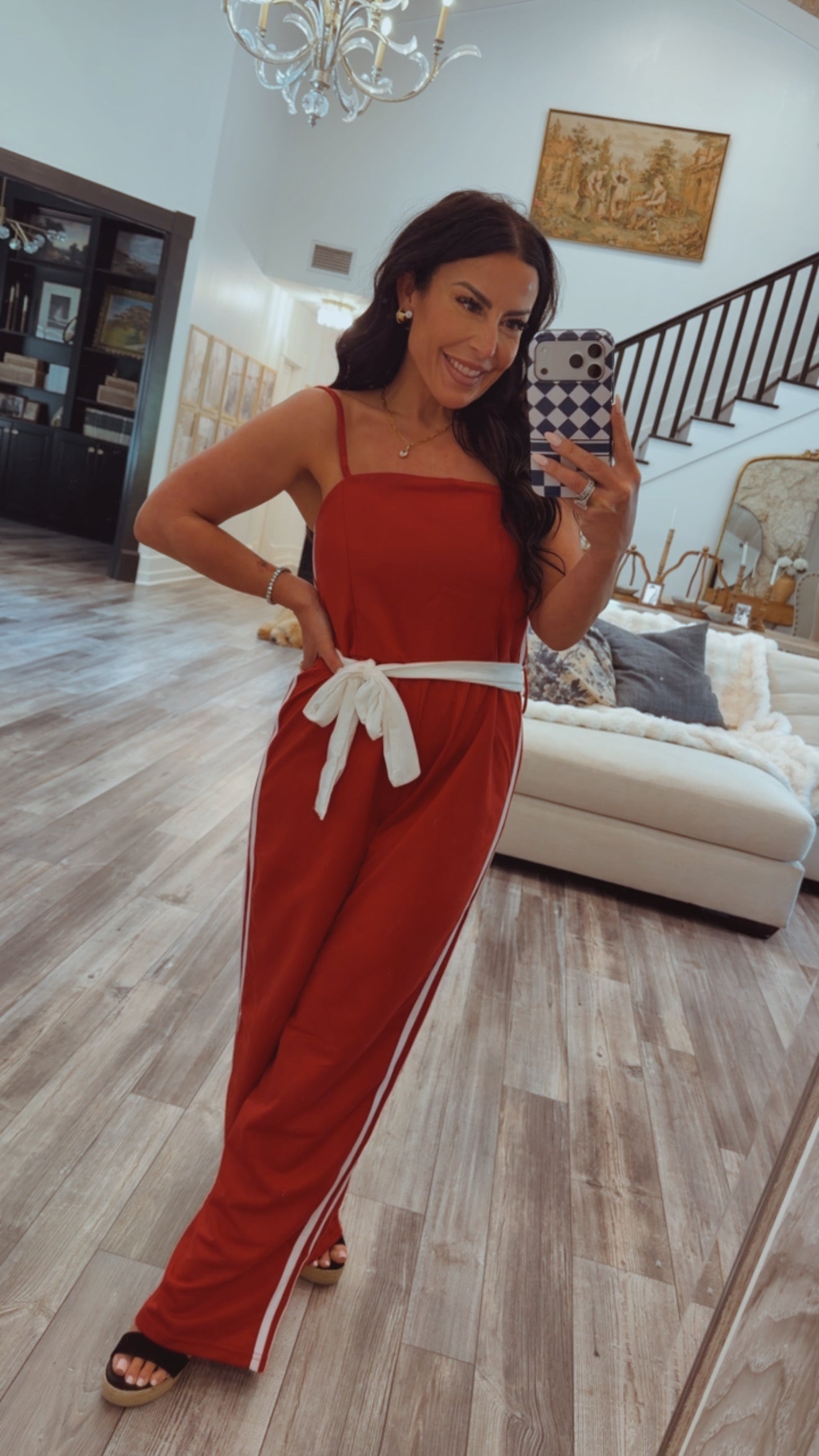 Red and White Striped Jumpsuit