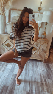 Off White Cream and  Black Unit Striped Top