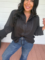 Diva Black Sparkle Long Sleeve Blouse