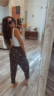 Charcoal and Floral Ribbed Lounge Pants