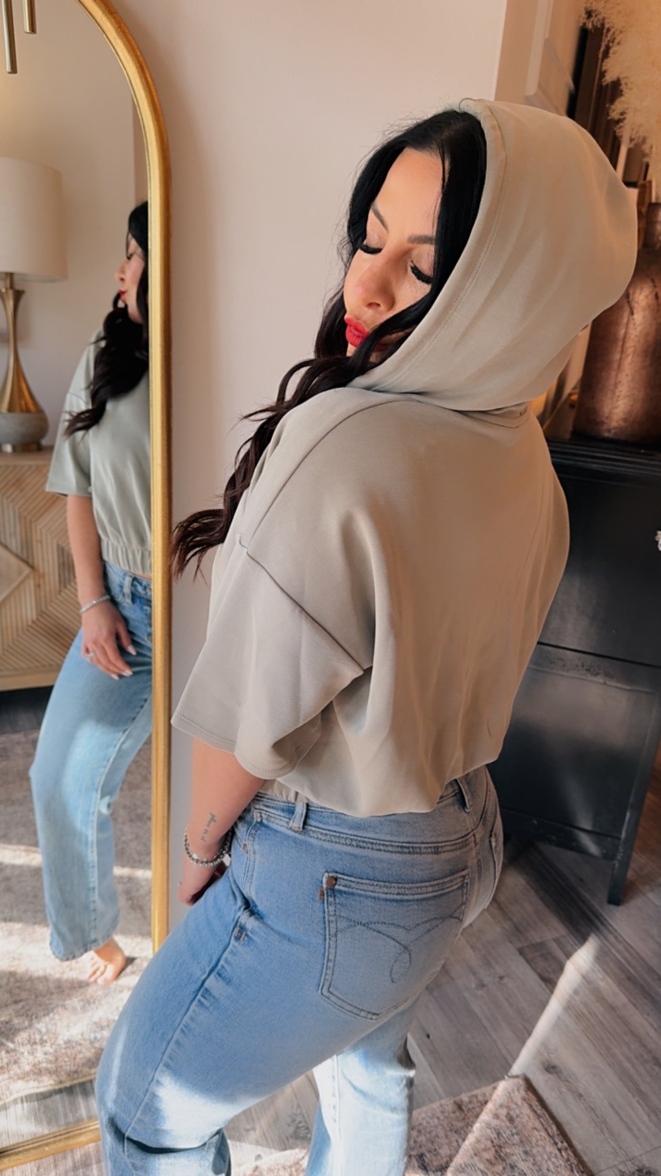 Light Green Ultra Soft Modal Short Sleeve Hoodie