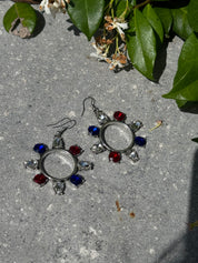 Red White And Blue Crystal Hoop Earrings