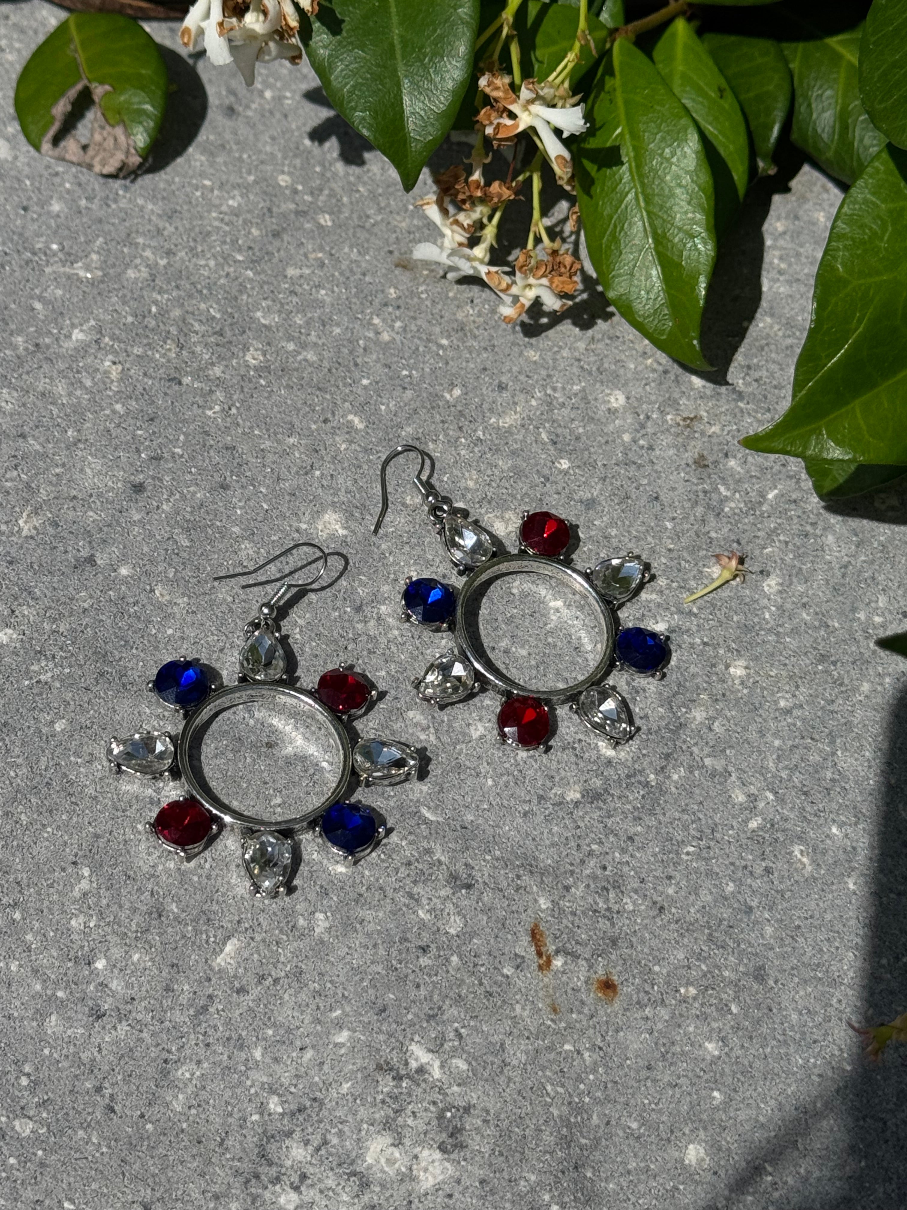 Red White And Blue Crystal Hoop Earrings