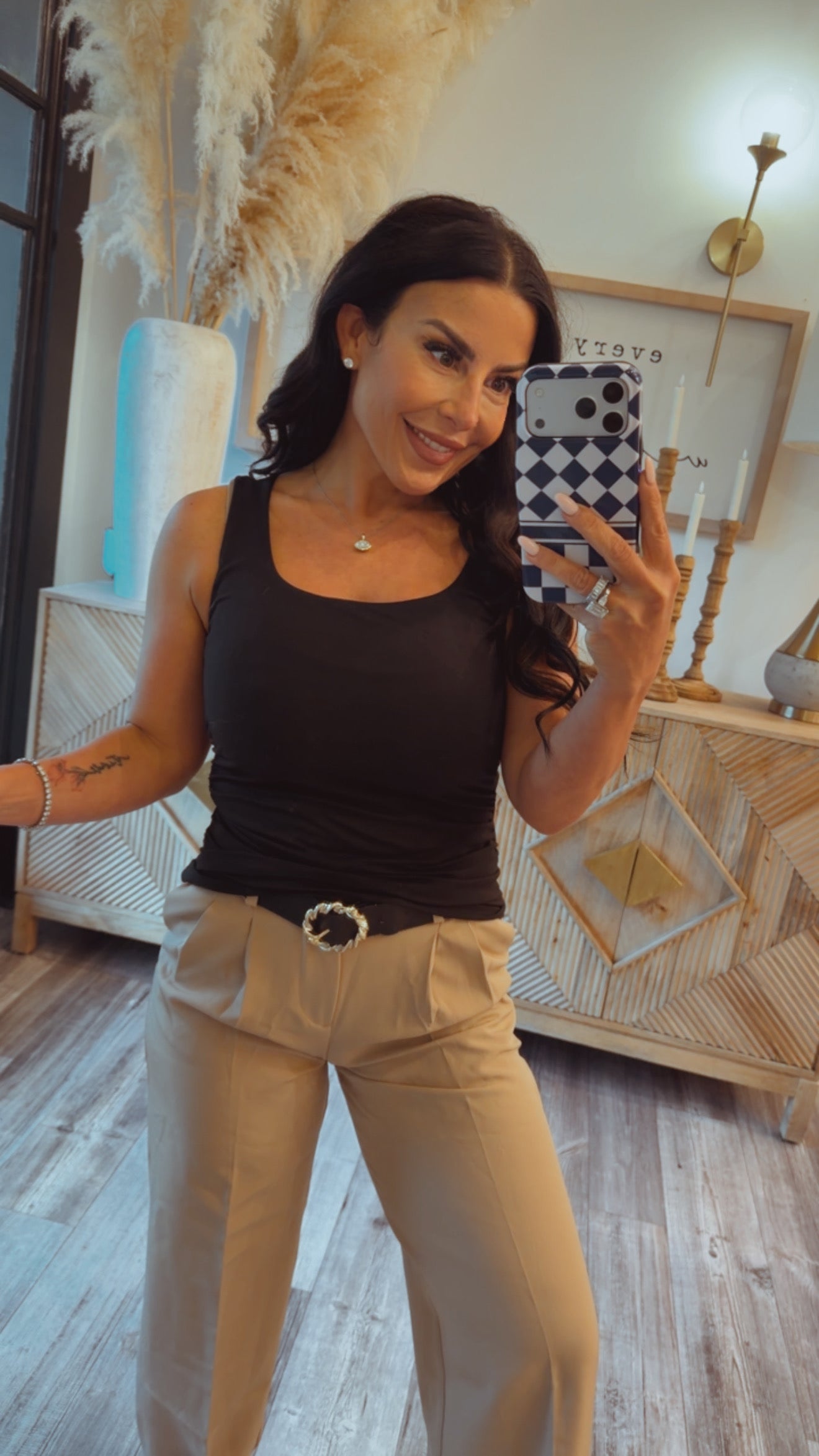 Black Square Neck Sleeveless Top
