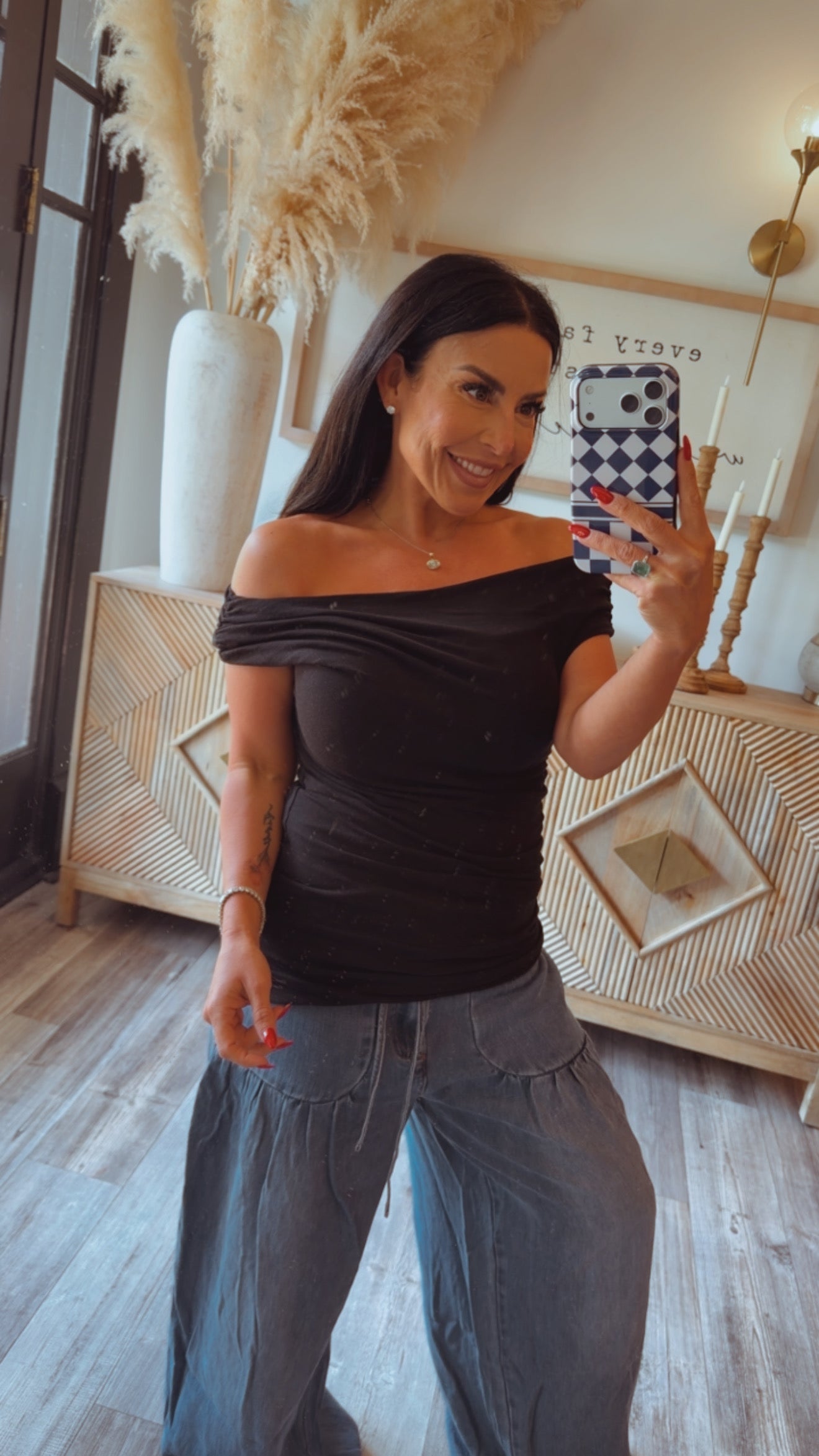 Stitch and CO Sassy Black Ruched One Shoulder Top