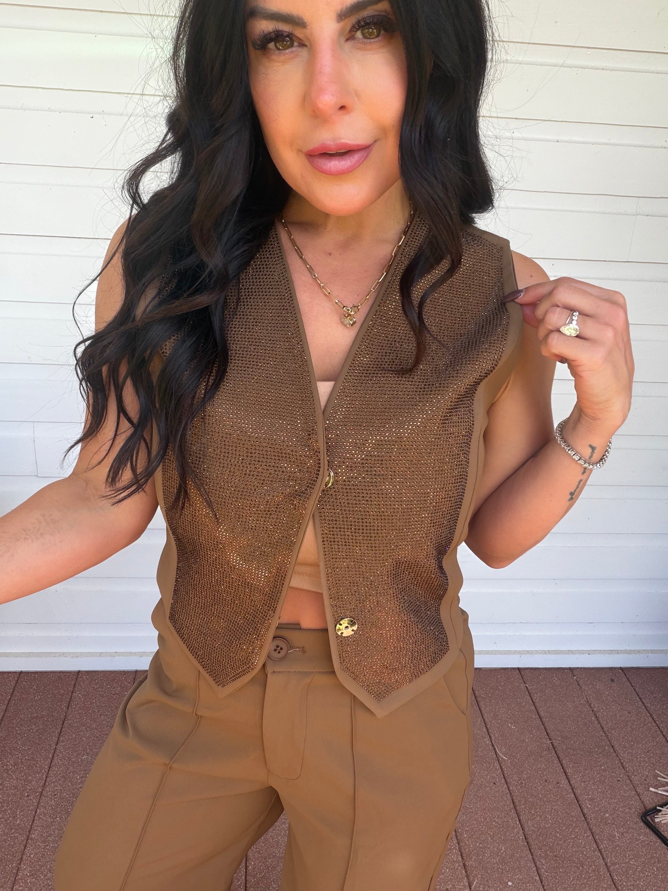 Diva Mocha  Sparkle Vest and Pants Set