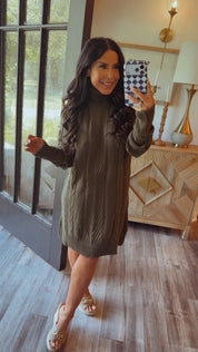 Chic Olive Knit Long Sleeve Dress