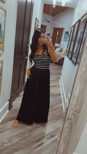 Chic Black and  White Striped Strapless Dress