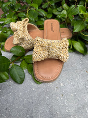 Brown and Natural Bow Sandals