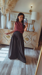 Wine Chic One Shoulder Loose Fit Blouse