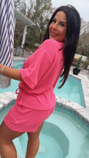 Hot Pink Ribbed Top and Shorts Set