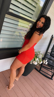 Red Sassy Sheer Skirt One Piece Bathing Suit