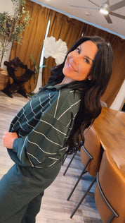 Rae Mode Dark Green And White Ultra Soft Quarter Zip Pullover Jacket