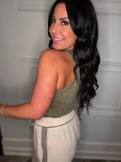 Olive Acid Wash Side Ruched Tank