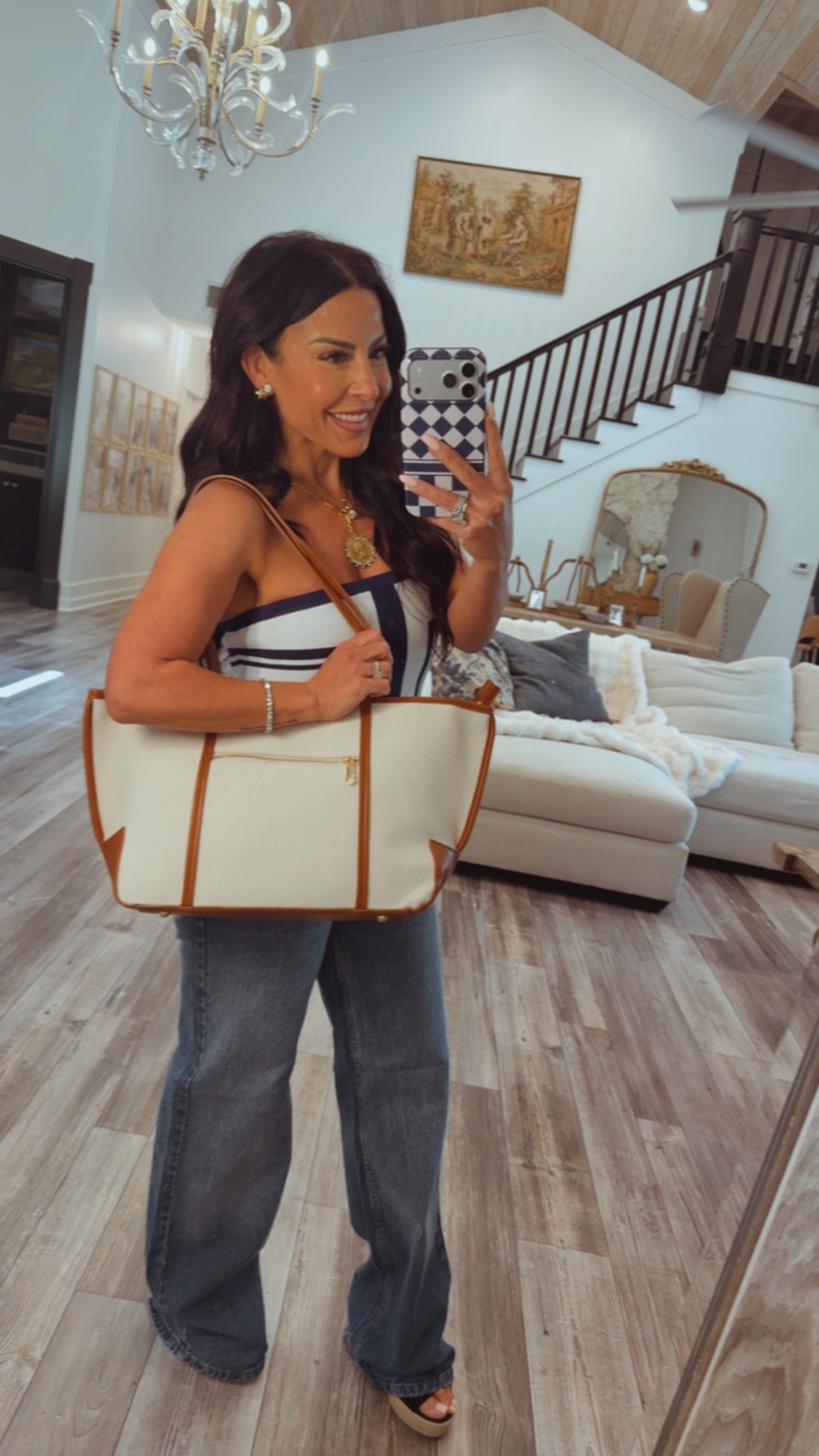 White and Brown Purse and Wristlet Combo