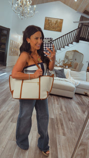 White and Brown Purse and Wristlet Combo
