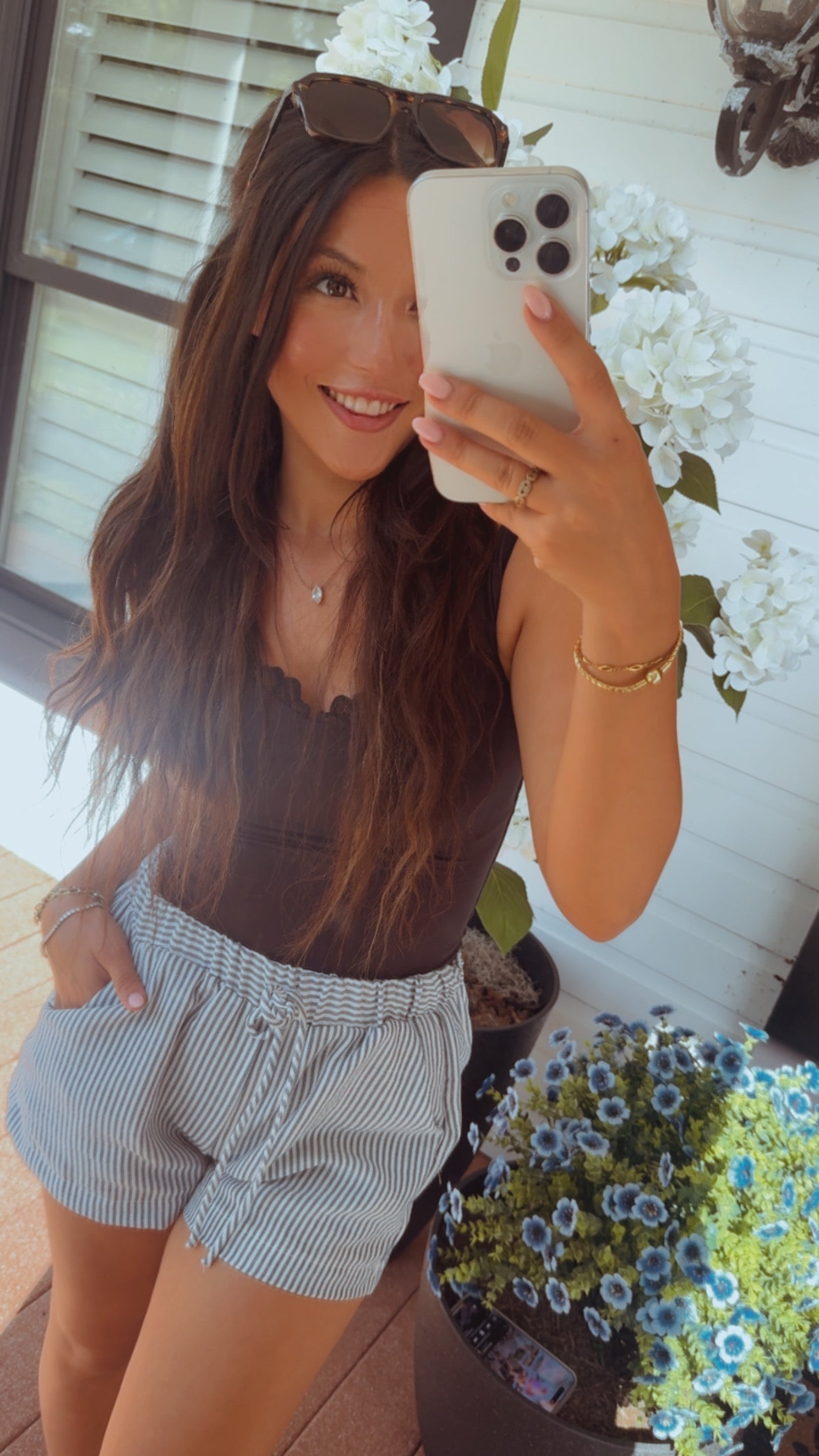 Chic Denim and White Striped Shorts