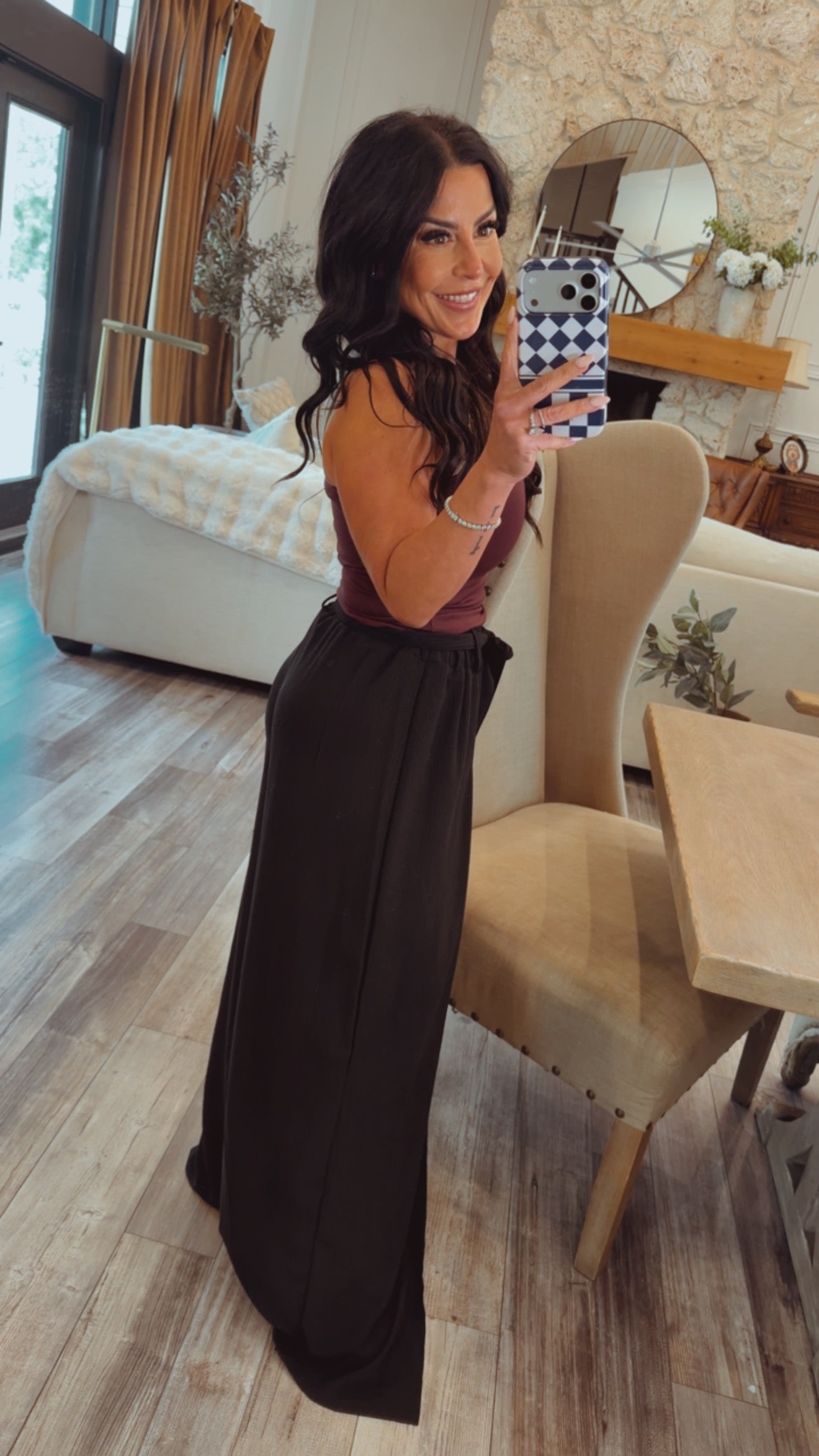 Chic Black Belted WIde Leg Pants