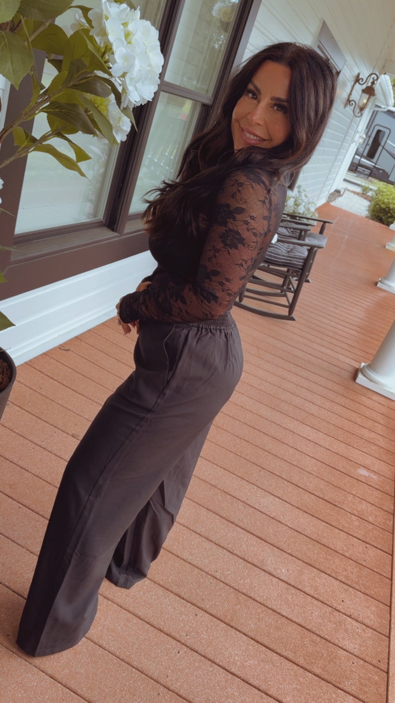 Chic Black Rayon Stretch Waist Slacks