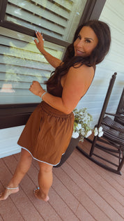 Brown and Blue Piped Athletic Skirt
