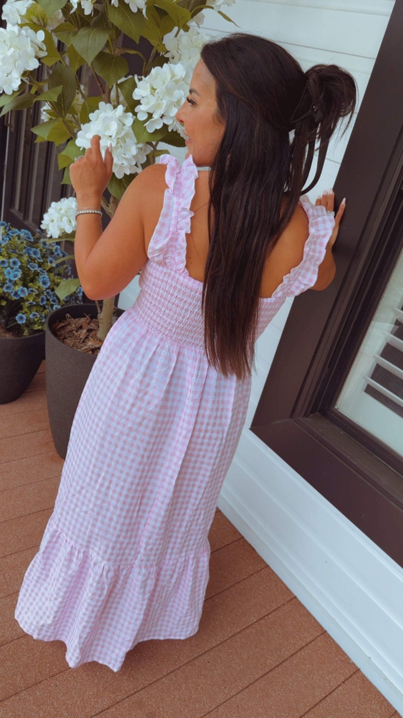 Soft Pink Gingham Sleeve Tank Dress