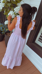 Soft Pink Gingham Sleeve Tank Dress