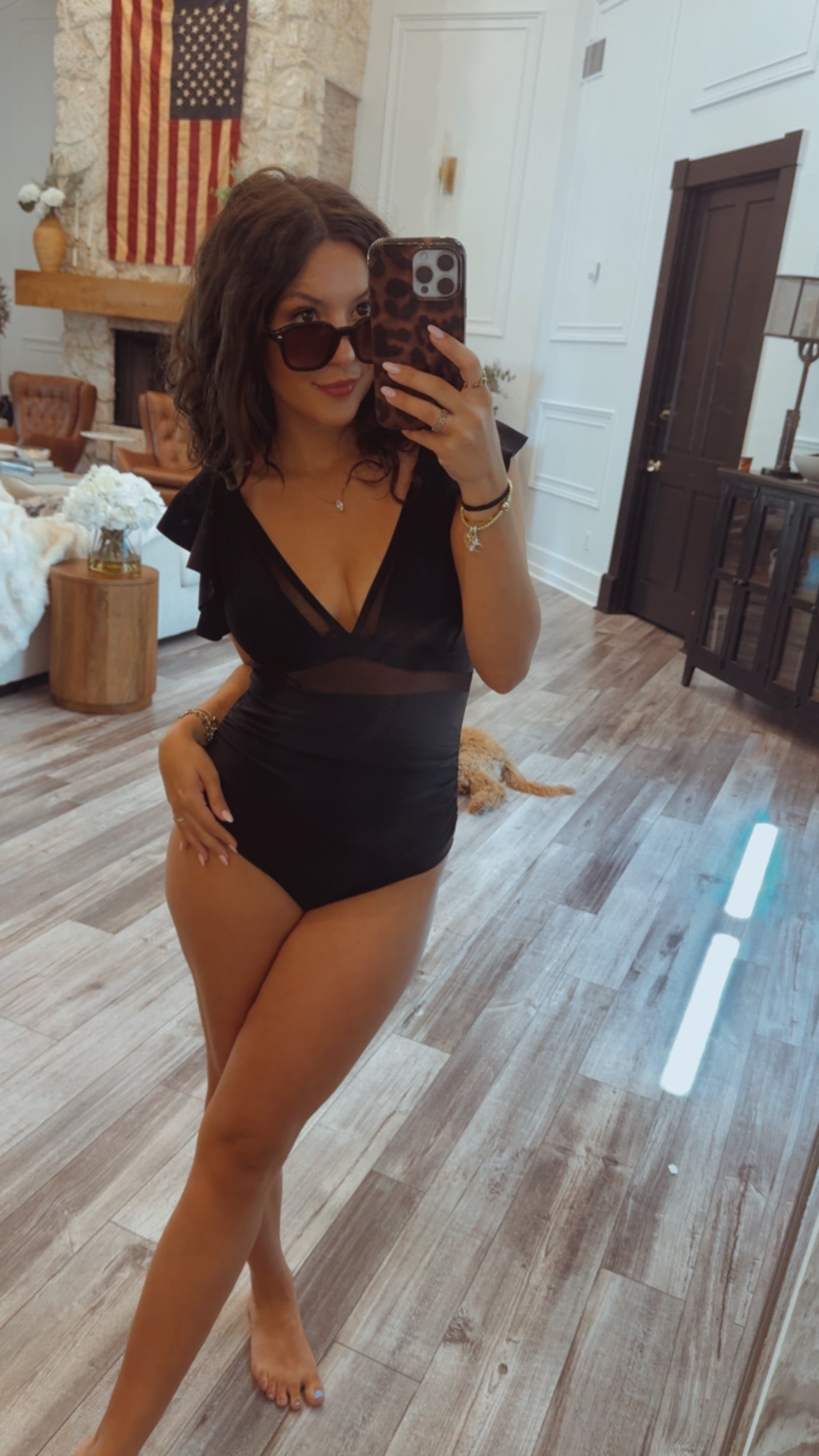 Sassy Black One Piece Ruffle Sleeve Mesh Cut out Bathing Suit