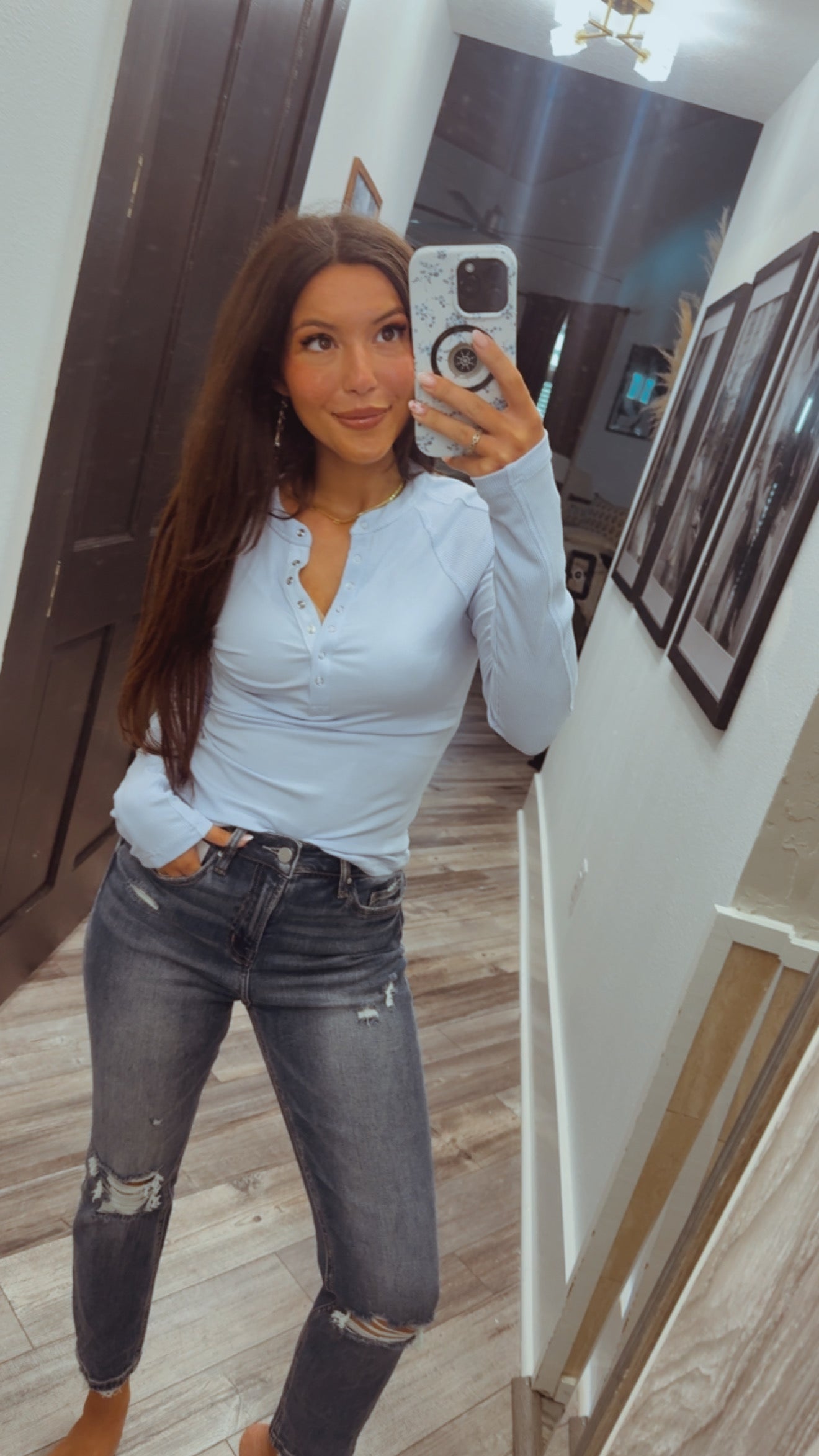 Periwinkle 1/4 Button Ribbed long Sleeve Top