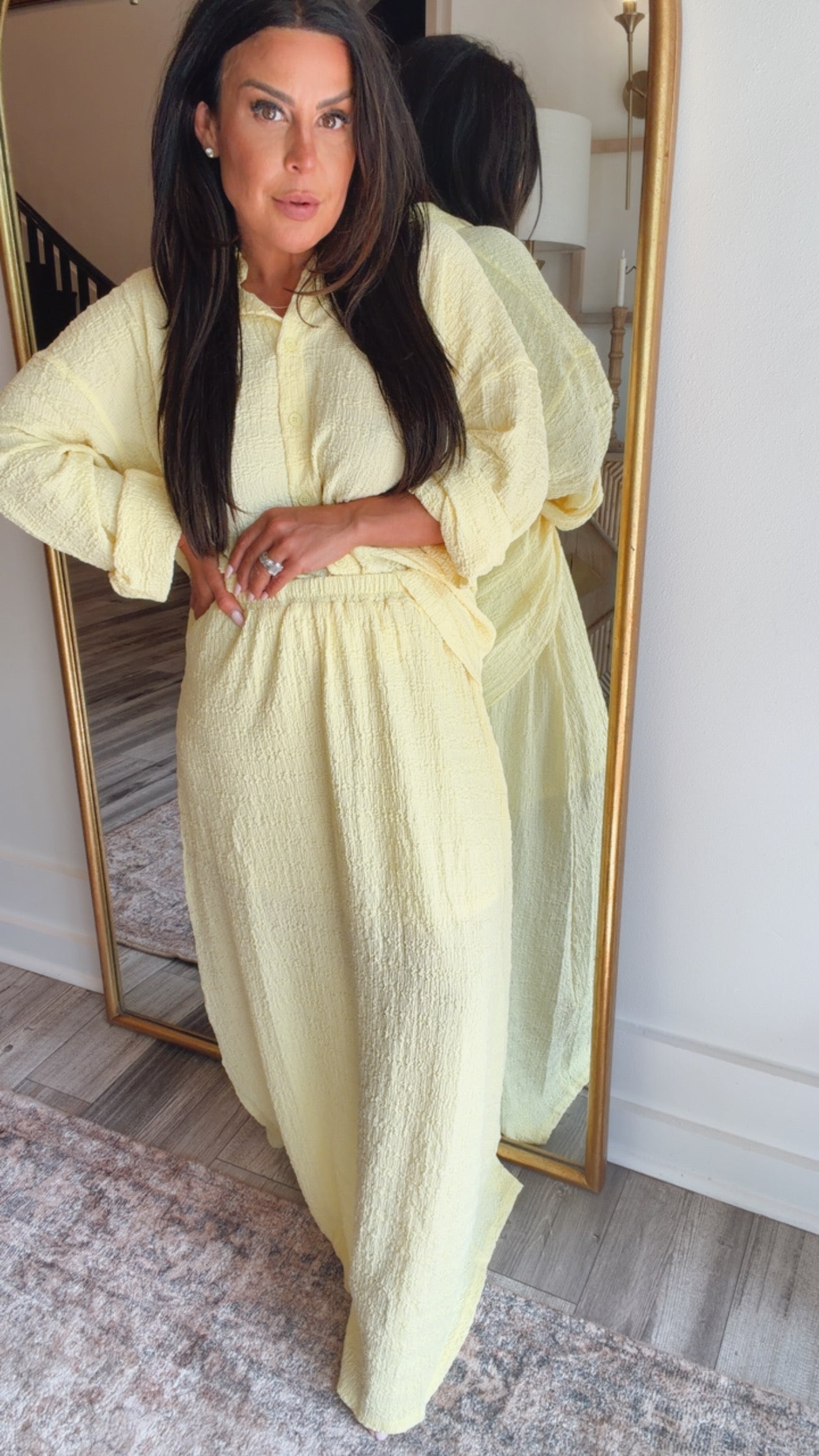 Chic Textured Yellow Long Sleeve Top  Cozy Co