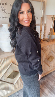 “Heart of Gold” Luxe Ultra Soft Black and Silver Heart Studded Sweater