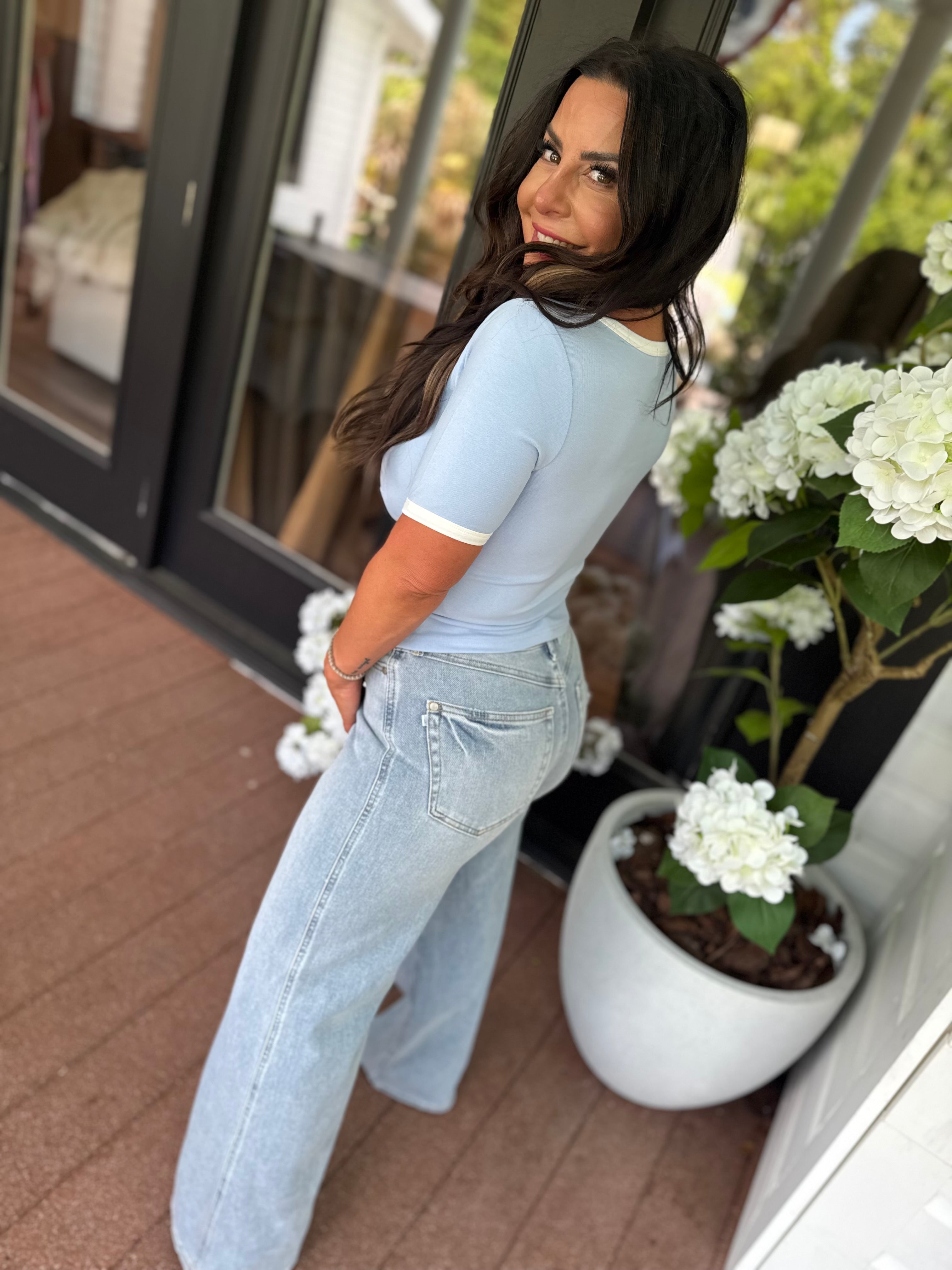 Luxe Periwinkle Crop Top With White Trim  Stich&Co
