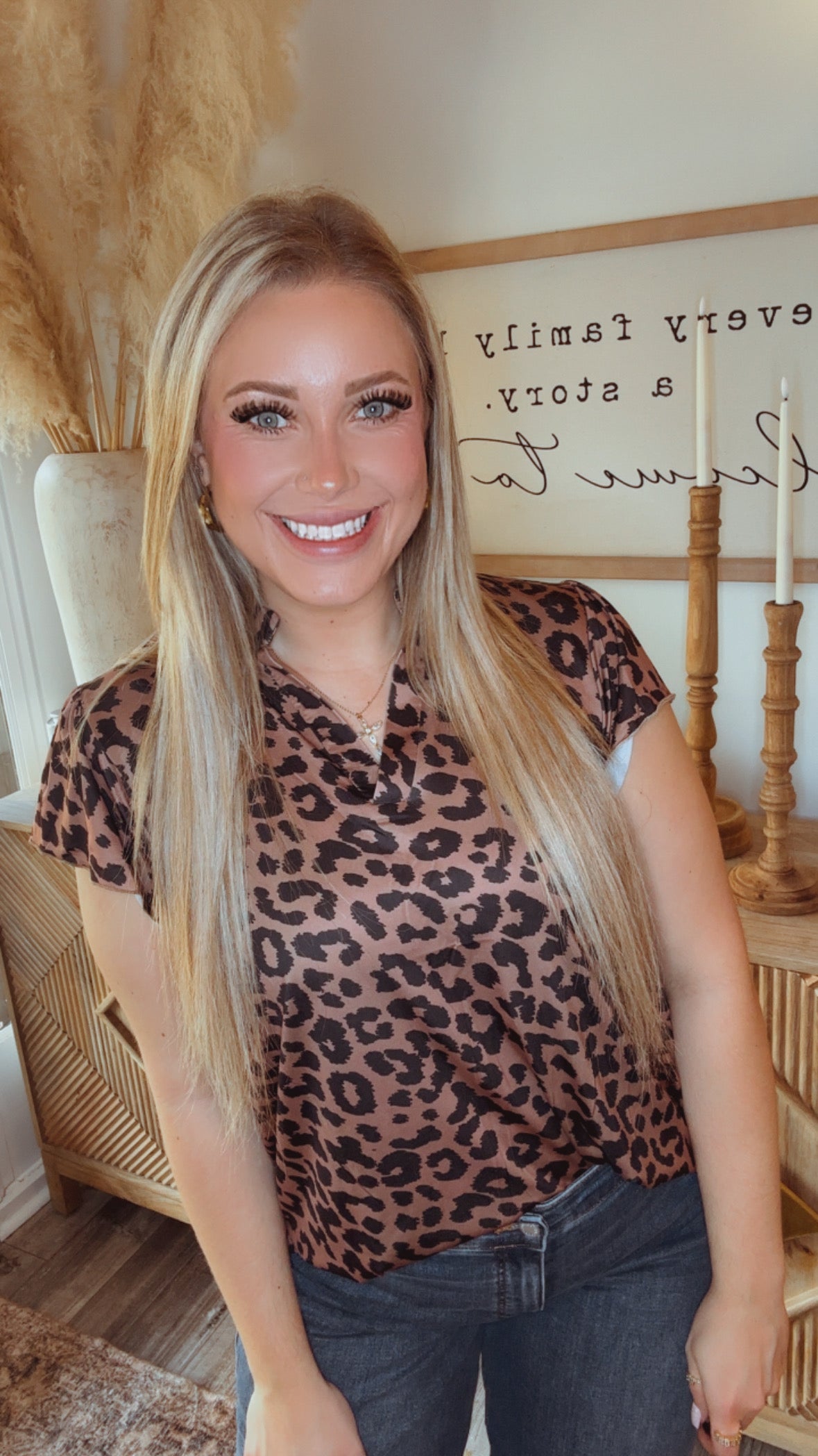 Cheetah Ruffle Sleeve Vneck Top