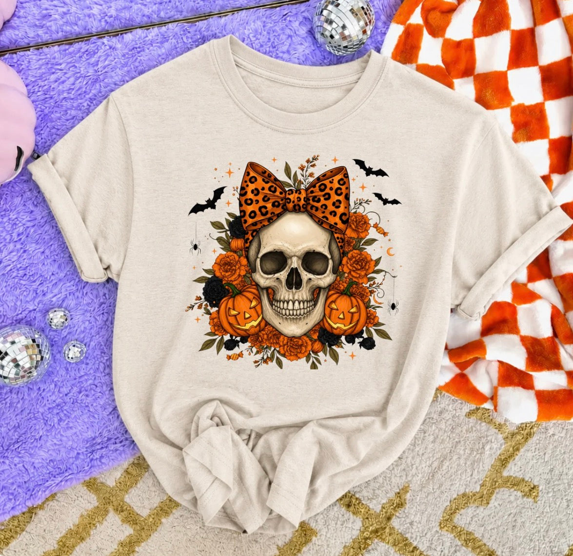 Skulls And Pumpkin Halloween Grpahic Top