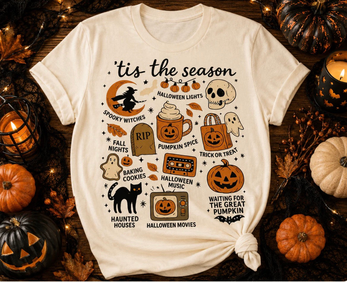Cream Tis The Season Halloween Graphic Bling Top