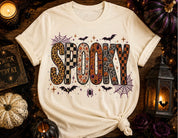 Spooky Cream Halloween Graphic Bling Top