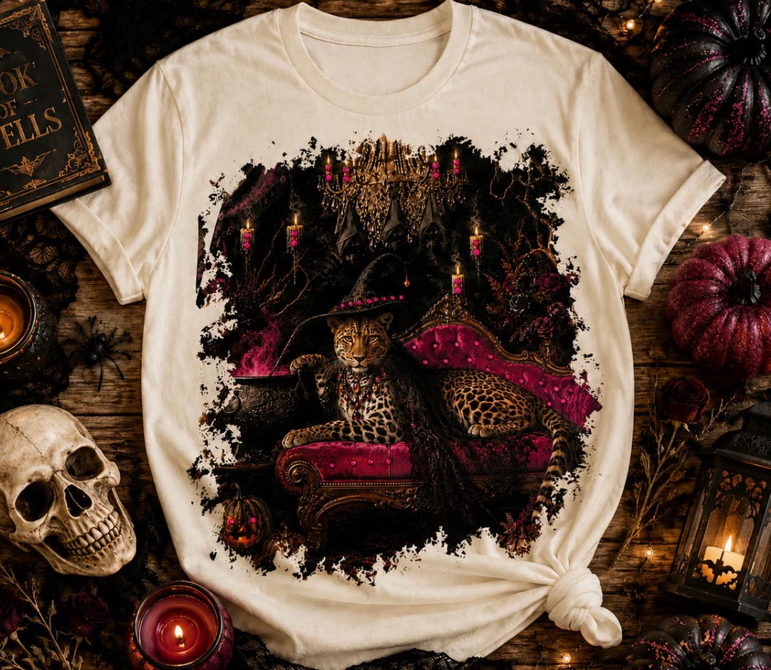 Hot pink  Leopard Withhat Bling Halloween Graphic Top