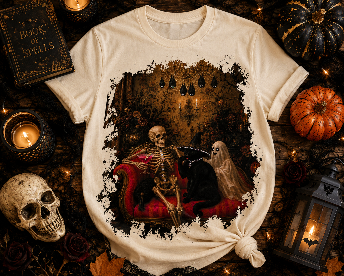 Skeleton Martini Cream Graphic Tee 2100