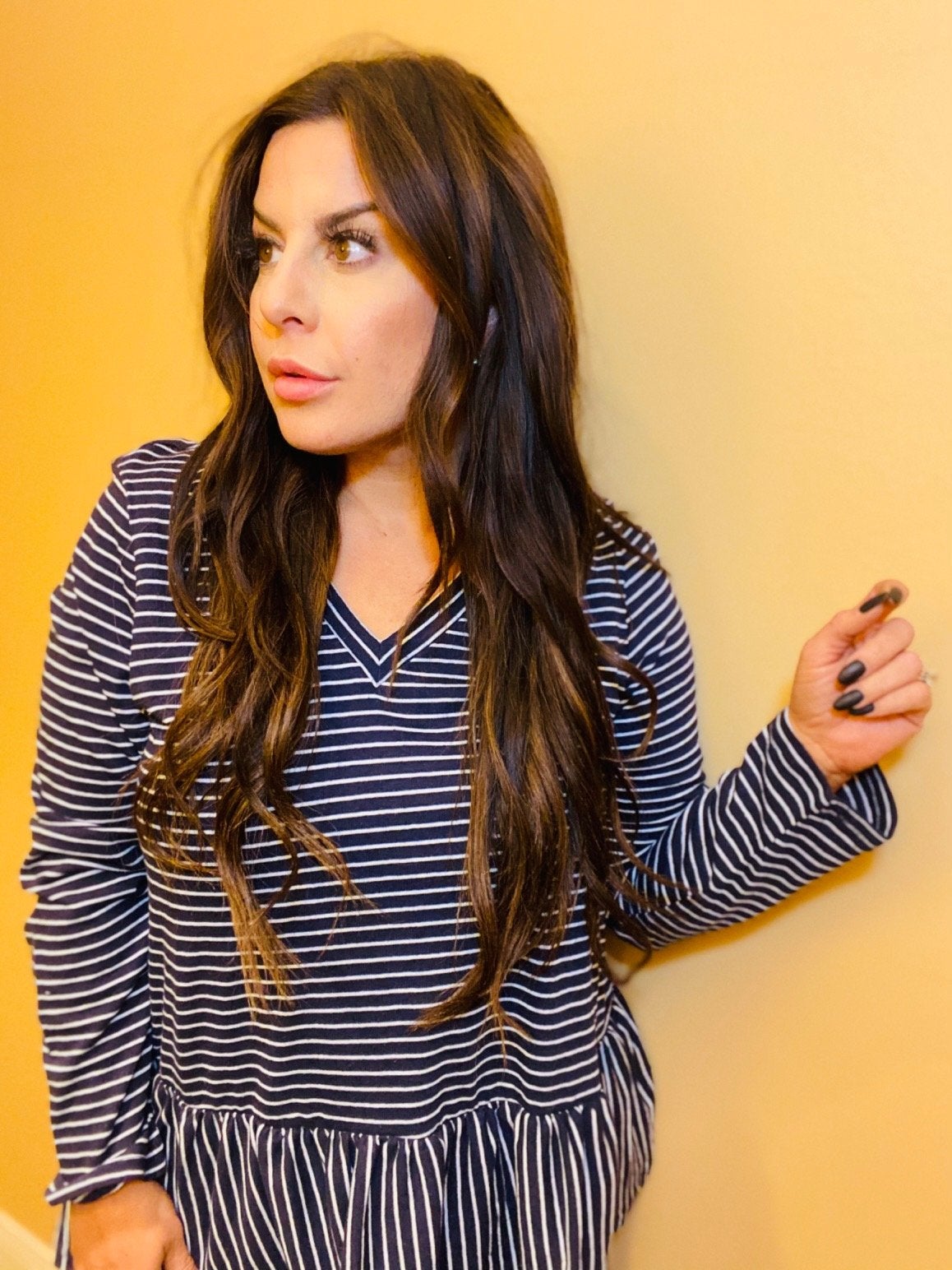 Striped Ruffle Bottom Long Sleeve top *Final Sale*