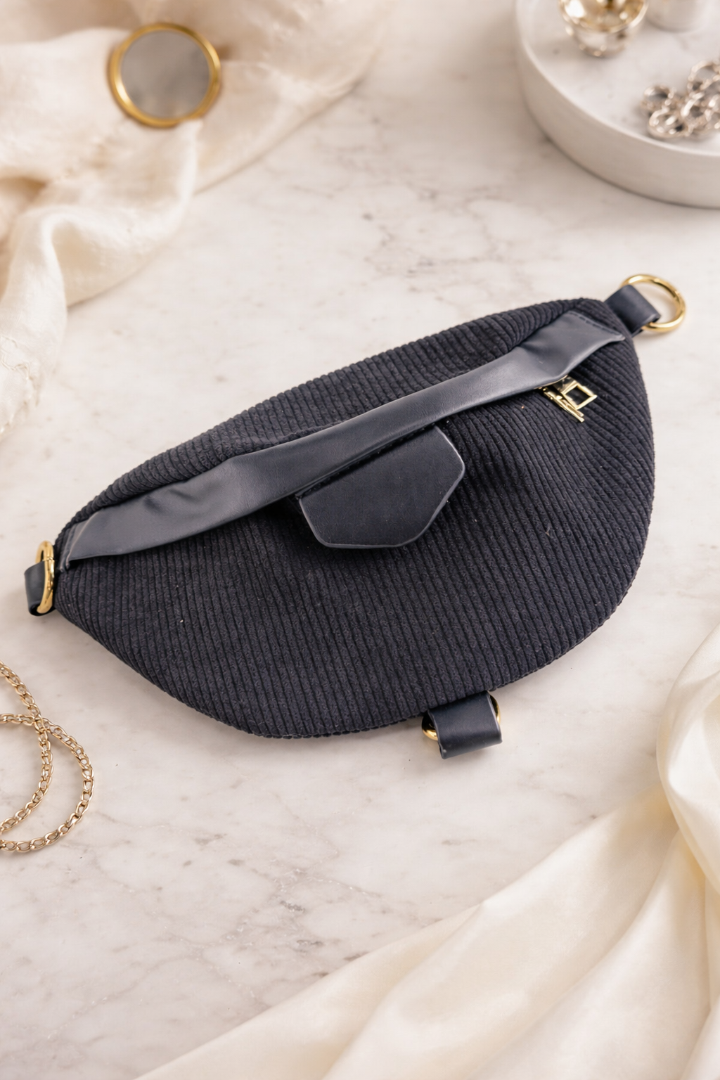 Black Corduroy Bum Bag