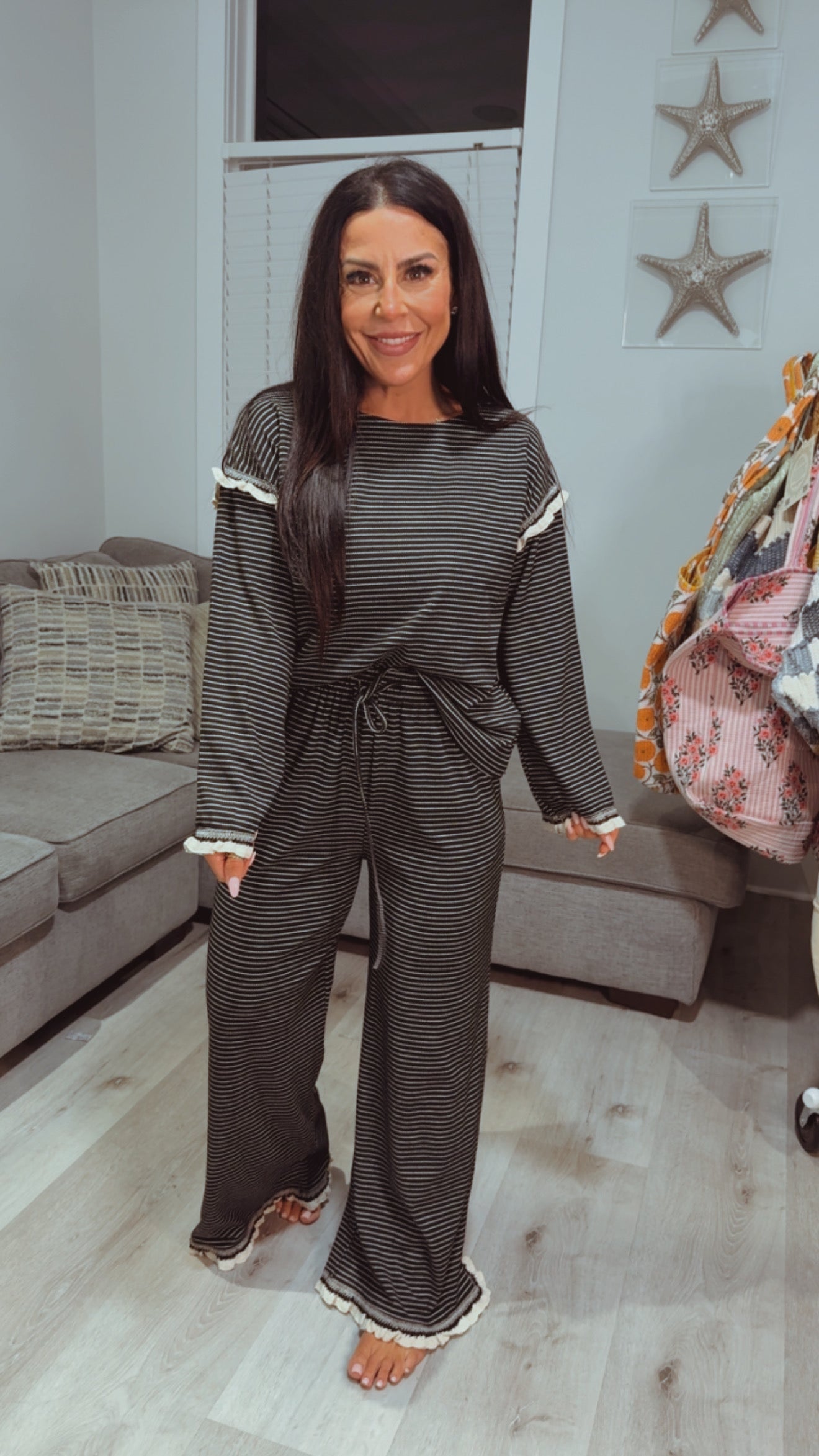 The Greii Chic Black and White  Ruffled Bottom Pants