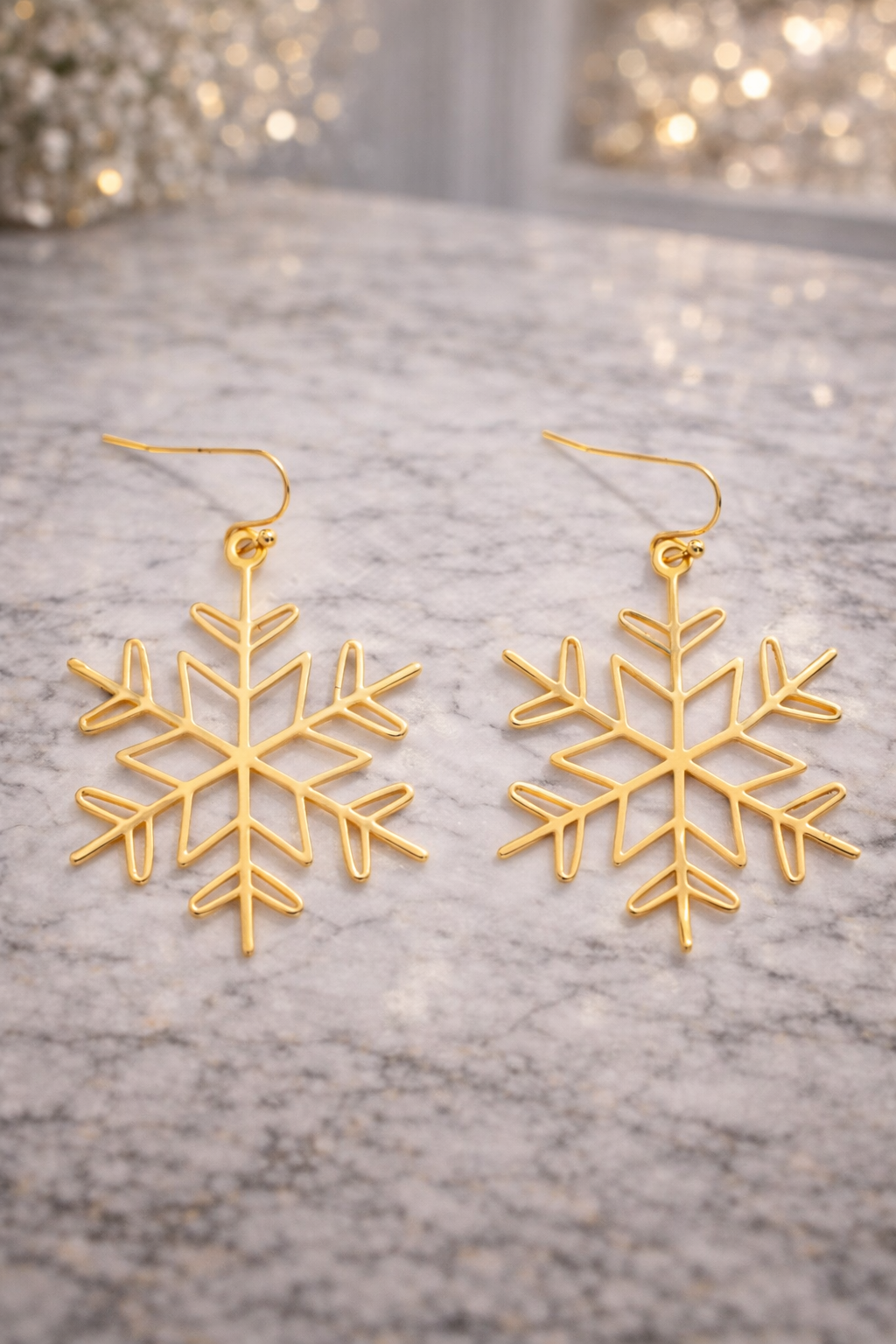 Large gold Snowflake Earrings