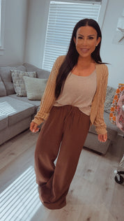 Cozy Co Dark Brown Sublte Gingham Wide Leg Pants