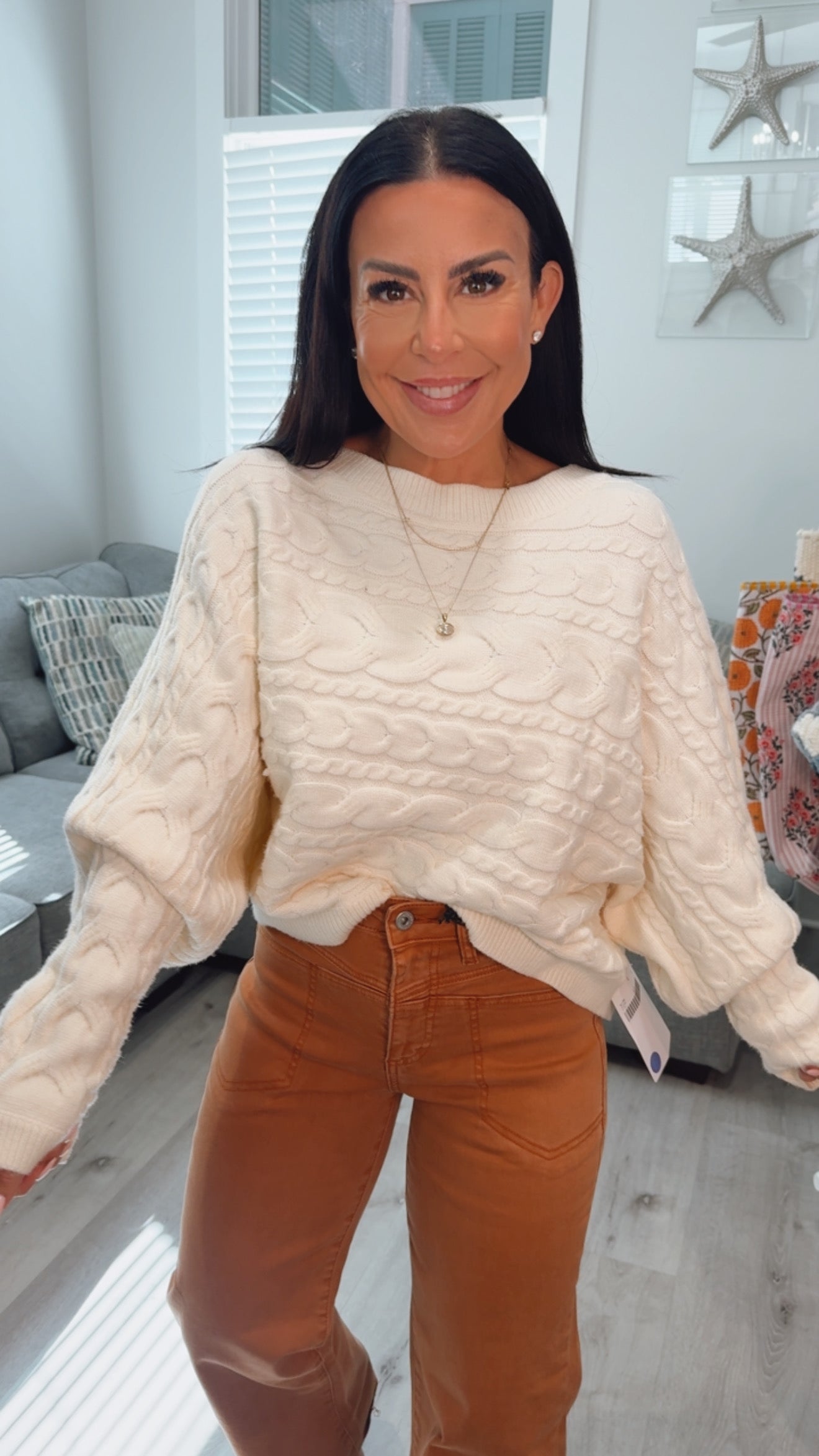Cozy Co  White Knit Dolman Off Sleeve Top