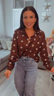 Cozy Co Espresso Embriodered Button Up Blouse